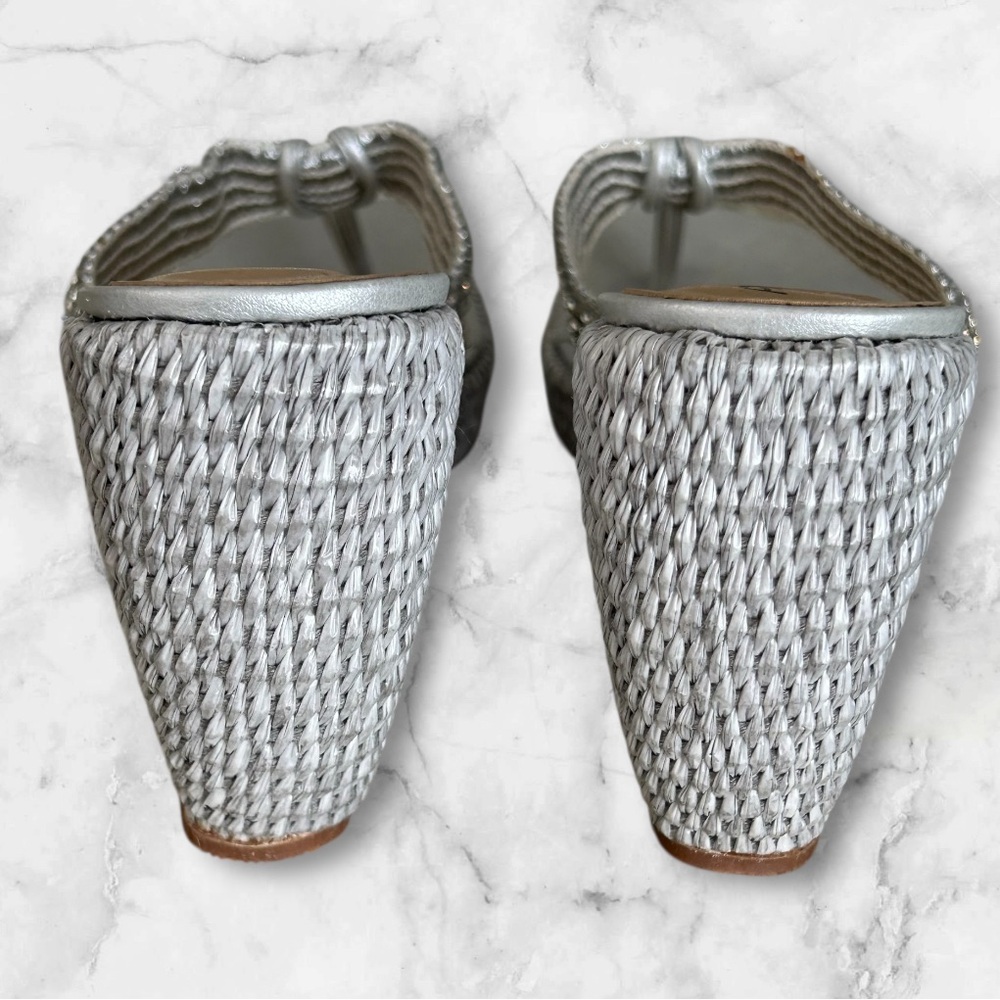 Paloma Barcelo Silver Rhinestone Thong Wedge Platform Sandals Euro 38 US Size 8 - Picture 9 of 12